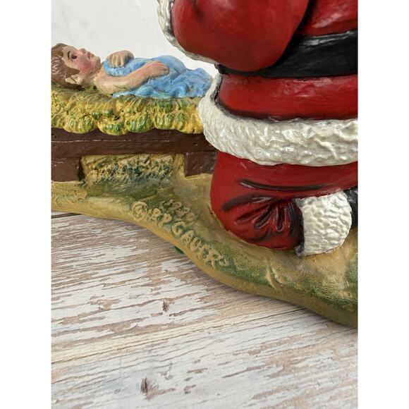 Rare Vtg 1976 RP GAUER Kneeling Santa Claus Praying Over Baby Jesus - Picture 7 of 8
